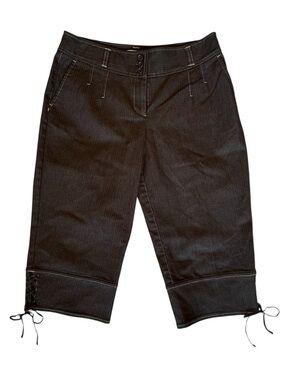 LOFT MARISA SIZE 8 PETITE BLACK DENIM CAPRIS W/LACED TIES AT CUFFS, CROP PANTS